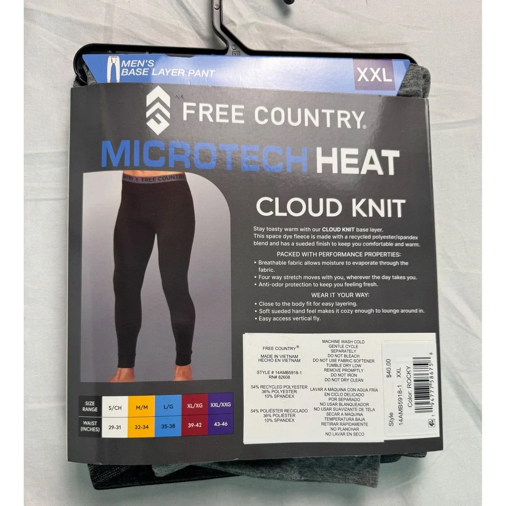 Free Country Microtech Heat Cloud Knit Mens Base Layer Pant XXL Rocky